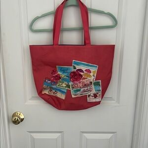 Lancome Red Artistic Tote Bag with Vibrant Design